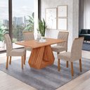 Ver imagem 1 de Sala de Jantar 4 Lugares 130 cm Harper Cadeiras Madeira Maciça Cinamomo/Linho Bege - Panorama Móveis