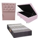 Ver imagem 1 de Cama Box Baú Blindada com Colchão de Espuma Orthopedic + Cabeceira Botonê - Solteiro - Corino Rosa