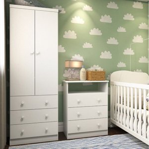 Quarto Infantil com Guarda Roupas 2 Portas 3 Gavetas e Cômoda 3 Gavetas Teka Espresso Móveis