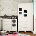 Ver imagem 1 de Quarto de Bebê com Guarda Roupa e Cômoda 4 Gavetas com Janela Uli Branco