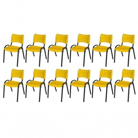 Cadeira Iso Base Preto , Escritório Amarelo - Kit 12 Un