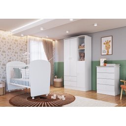 Quarto de Bebê Completo com 1 Berço 1 Cômoda 1 Guarda Roupa Arco-Íris  - 1