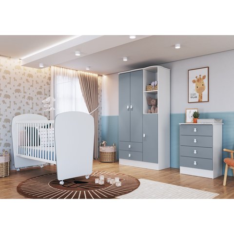 Quarto de Bebê Completo com 1 Berço 1 Cômoda 1 Guarda Roupa Arco-Íris
