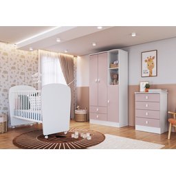 Quarto de Bebê Completo com 1 Berço 1 Cômoda 1 Guarda Roupa Arco-Íris - 1