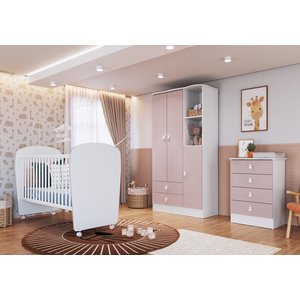 Quarto de Bebê Completo com 1 Berço 1 Cômoda 1 Guarda Roupa Arco-Íris
