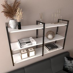 Prateleira Industrial Suspensa para Sala - MDF Branco Off White - 3