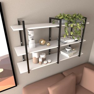 Prateleira Industrial Suspensa para Sala - MDF Branco Off White