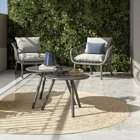 Mesa Centro Noronha Redonda Tampo Aço Estrutura Aço Pintura Epóxi Cinza 60cm