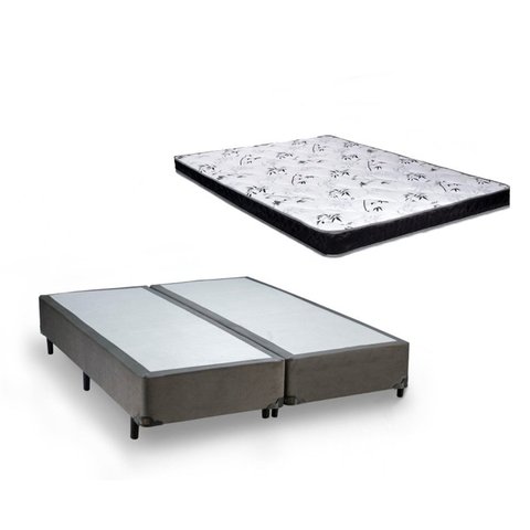 Cama Box Bipartido Casal Cinza + Colchão Espuma D23 138x188x10