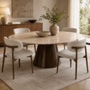 Ver imagem 4 de Mesa de Jantar Cone Oval 137x90 cm Tampo Mármore Travertino Base Laca Marrom Cacau