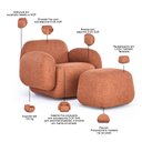 Ver imagem 4 de Poltrona Decorativa Orgânica para Sala Living com Puff Valley P07 Linho Tramado Terracota - Lyam