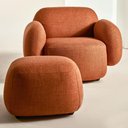 Ver imagem 2 de Poltrona Decorativa Orgânica para Sala Living com Puff Valley P07 Linho Tramado Terracota - Lyam