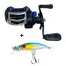 Carretilha Esquerda LK201 Azul - Deyu + Isca Artificial Minnow Superfície 8g Azul e Branco - 1