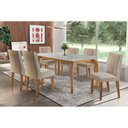 Ver imagem 1 de Conjunto: Mesa Sala Jantar Londrina Tampo Madeirado C/ Vidro 180x90cm e 6 Cadeiras Jade Imbuia/linho
