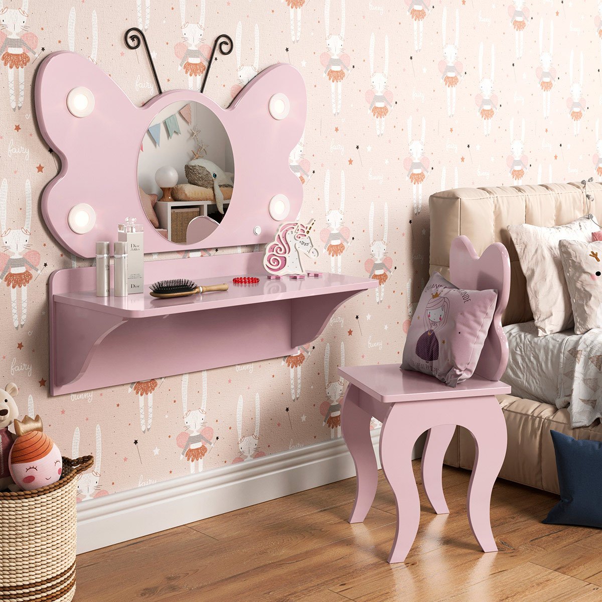 Penteadeira Camarim Infantil Princesa Com Espelho Borboleta Rosa e ...