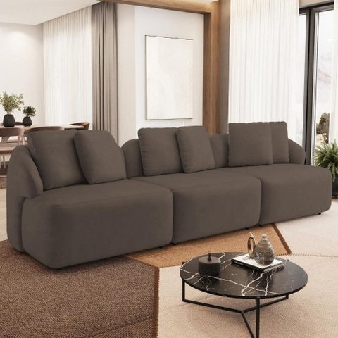 Sofá 3 Lugares para Sala de Estar Living 228cm Arlo F04 Veludo Marrom - Lyam Decor