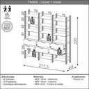 Ver imagem 3 de Guarda Roupa Closet 217,5cm com Prateleiras Dalla Costa Mdf Cor:off White com Freijó e Gold