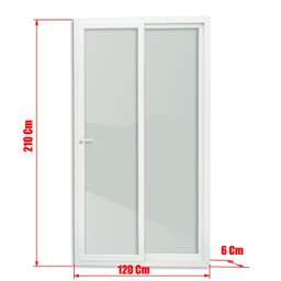 Porta de PVC de Correr 210x120cm com 2 Folhas e Vidro Liso Temperado com Cremona ITEC Brimak - 6