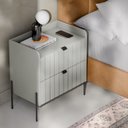 Ver imagem 4 de Mesa de Cabeceira Offwhite Industrial Retro Moriah 60cm Pés de Ferro Palito Preto