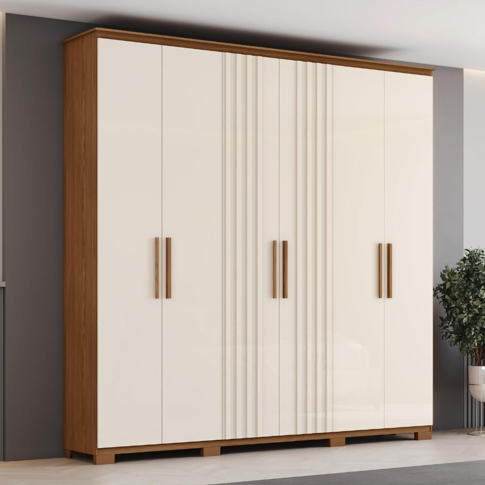 Guarda Roupa Casal 6 Portas 214 Cm Avila Nature Off White Henn