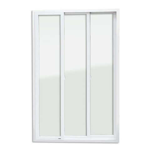 Porta de PVC de Correr 210x180cm com 3 Folhas e Vidro Liso Temperado Itec Brimak Branco