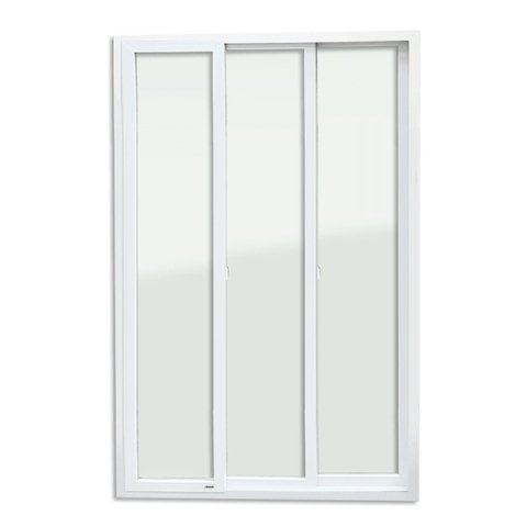 Porta de PVC de Correr 210x200cm com 3 Folhas e Vidro Liso Temperado Itec Brimak Branco