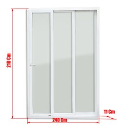 Porta de PVC de Correr 210x240cm com 3 Folhas e Vidro Liso Temperado com Cremona ITEC Brimak - 7