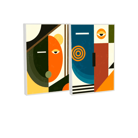 Quadro Decorativo Cubismo Abstrato em 2 Telas com Moldura Filete