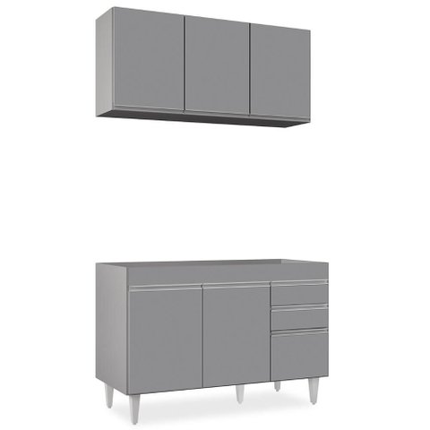 Armário Cozinha e Balcão para Pia 120cm Michigan Cinza - Lumil
