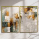 Ver imagem 3 de Quadro Decorativo Abstrato Dourado com Verde Kit 2 Quadros