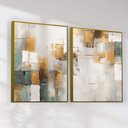 Ver imagem 2 de Quadro Decorativo Abstrato Dourado com Verde Kit 2 Quadros