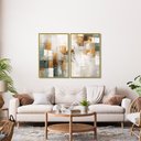 Ver imagem 4 de Quadro Decorativo Abstrato Dourado com Verde Kit 2 Quadros