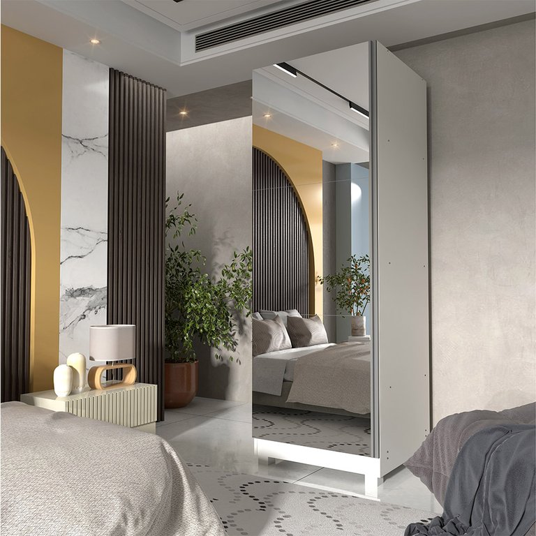 Sapateira 225x63cm com Pés e Espelho Mdf