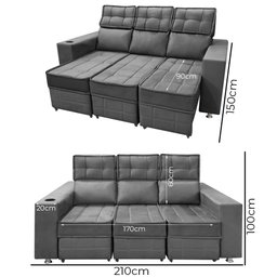 Sofá Retrátil e Reclinável 3 lugares Londres 1.90cm C/Molas - Veludo Star Confort - 7