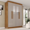 Ver imagem 1 de Guarda-Roupa com Espelho 4 Portas 3 Gavetas 100% MDF Veneza Off White/Cinamomo