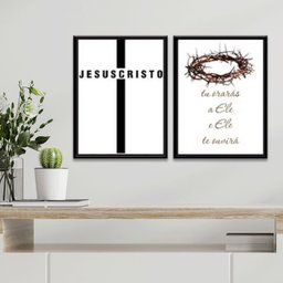 Kit 2 Quadros Minimalistas Evangélicos- Jesus Cristo 45x34cm:madeira Branca - 2 Kit 2 Quadros Minimalistas Evangélicos- Jesus Cristo 45x34cm:madeira Branca - 2