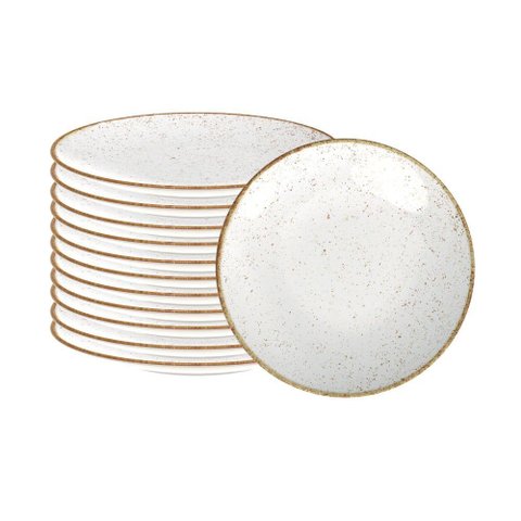 Conjunto de 12 Pratos Sobremesa Rústico Marrom em Porcelana Decorada 21 Cm - Tramontina 96980010
