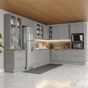 Ver imagem 1 de Cozinha Completa 11 Peças 100% MDF com Torre Quente 2 Fornos e Cristaleira Cinza/Nature Americana
