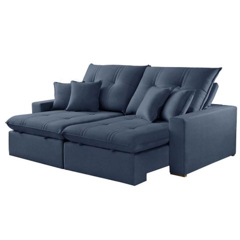 Sofá com Chaise A259 3 Lugares Retrátil 250cm Azul Linho Meu Sofá Online