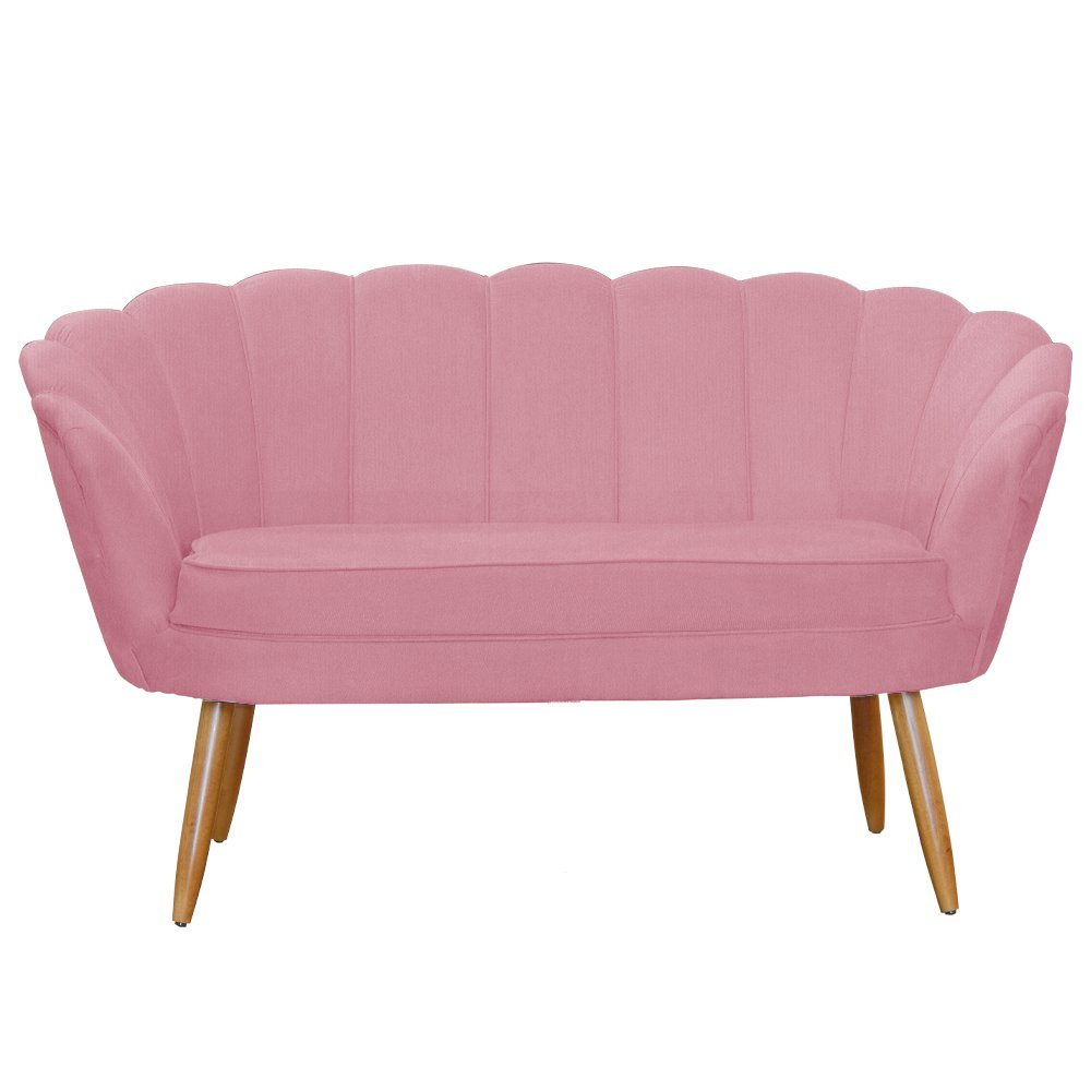 Kit Pétala Namoradeira e 2 Poltronas Decorativa Pés Palito Suede Rosa Barbie - DL Decor - 2