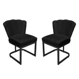 Kit Cadeira Pétala Veludo Preto Base de Ferro Preta - Belliv Decor