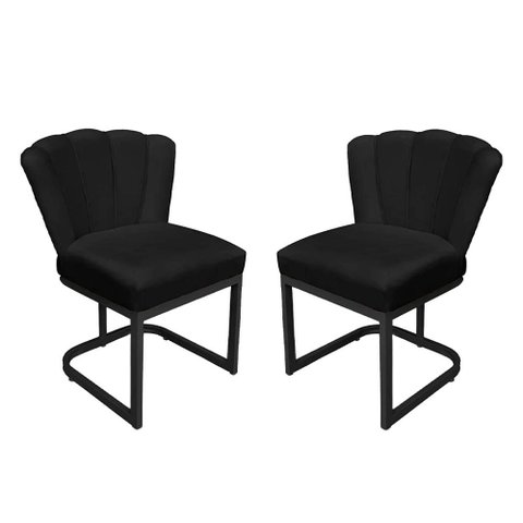 Kit Cadeira Pétala Veludo Preto Base de Ferro Preta - Belliv Decor