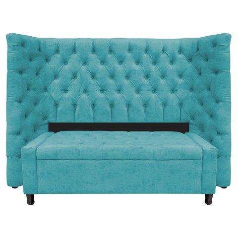 Kit Cabeceira e Calçadeira Baú Casal Everest P02 140 cm para cama Box Suede - Doce Sonho Móveis KIT 