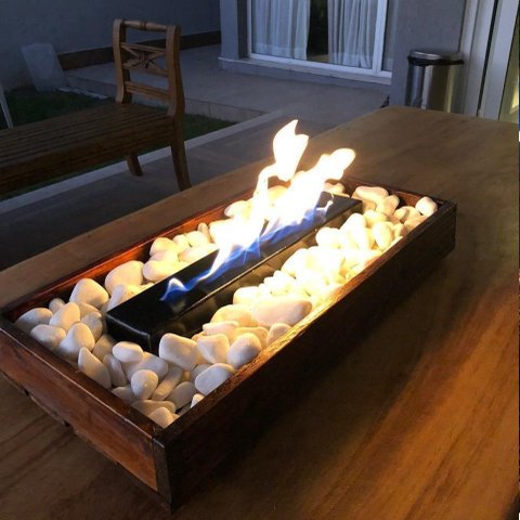 Lareira Ecológica em Madeira com Pedras Brancas - Fuji