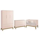Ver imagem 1 de Dormitório Infantil Classic 3 Portas, Cômoda 1 Porta e Berço Rosa Fosco com Pés Amadeirado - Reller