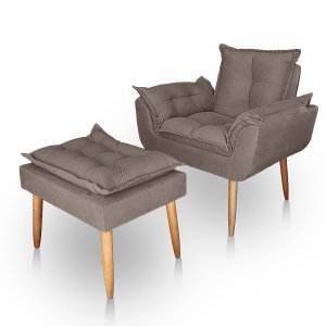Poltrona Opala para Sala com Puff Reforçada Suede