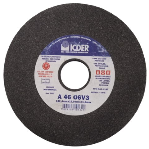 Rebolo Abrasivo 6x3/4x1.1/4 G46 Cinza Icder