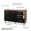 Ver imagem 4 de Balcão Pia Cozinha Gabinete 120cm 2 Portas 3 Gavetas Preto