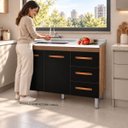 Ver mais imagens de Balcão Pia Cozinha Gabinete 120cm 2 Portas 3 Gavetas Preto