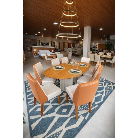 Conjunto Jantar 08 Cadeiras Maciça 2x1 Iza - Arbo Design- Cinamomo Linho Bege